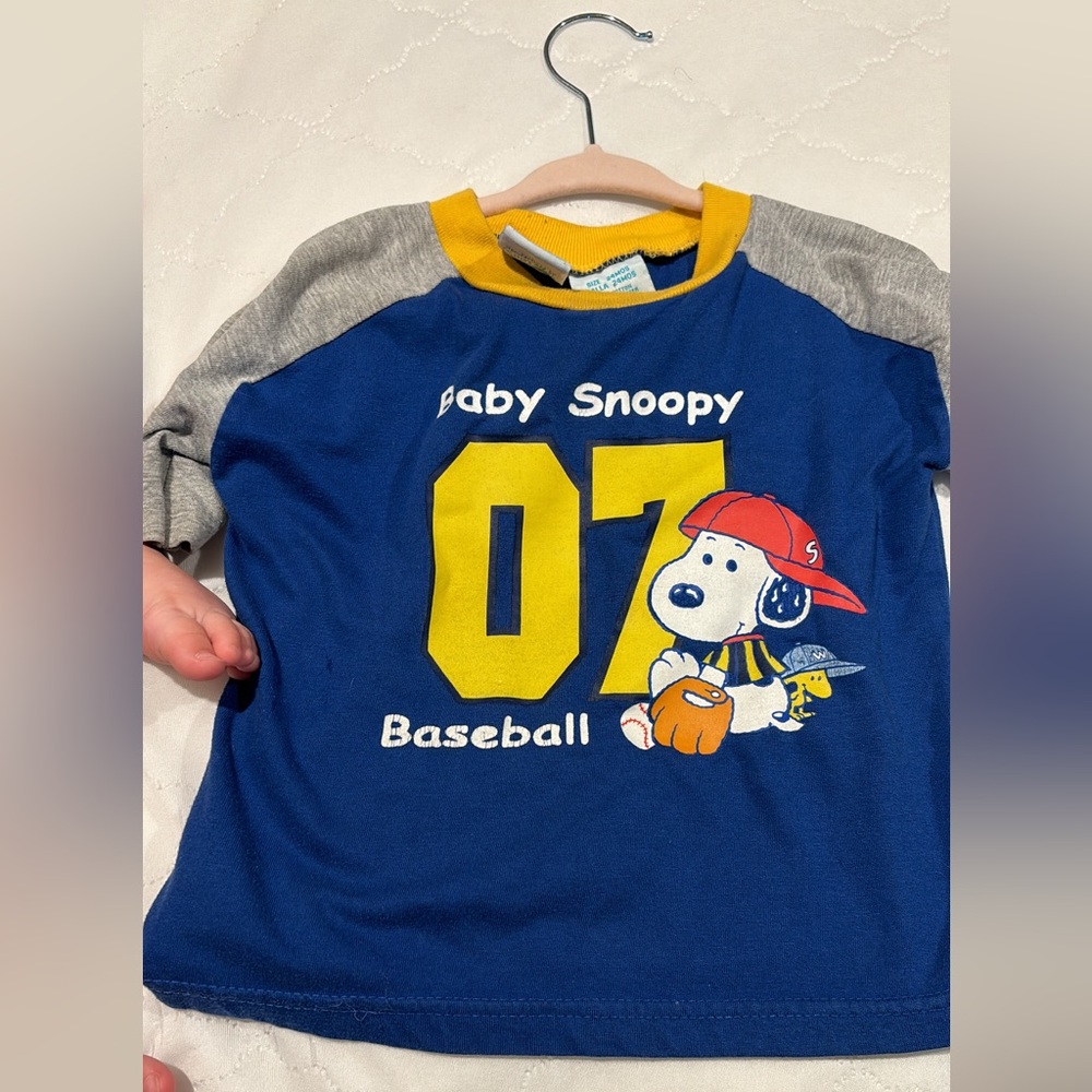 Vintage Baby Snoopy Boys' Blue & Gray Baseball Tee
